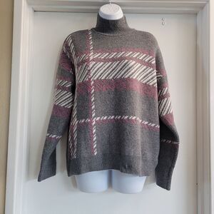 Marled Gray and Pink Turtleneck Sweater